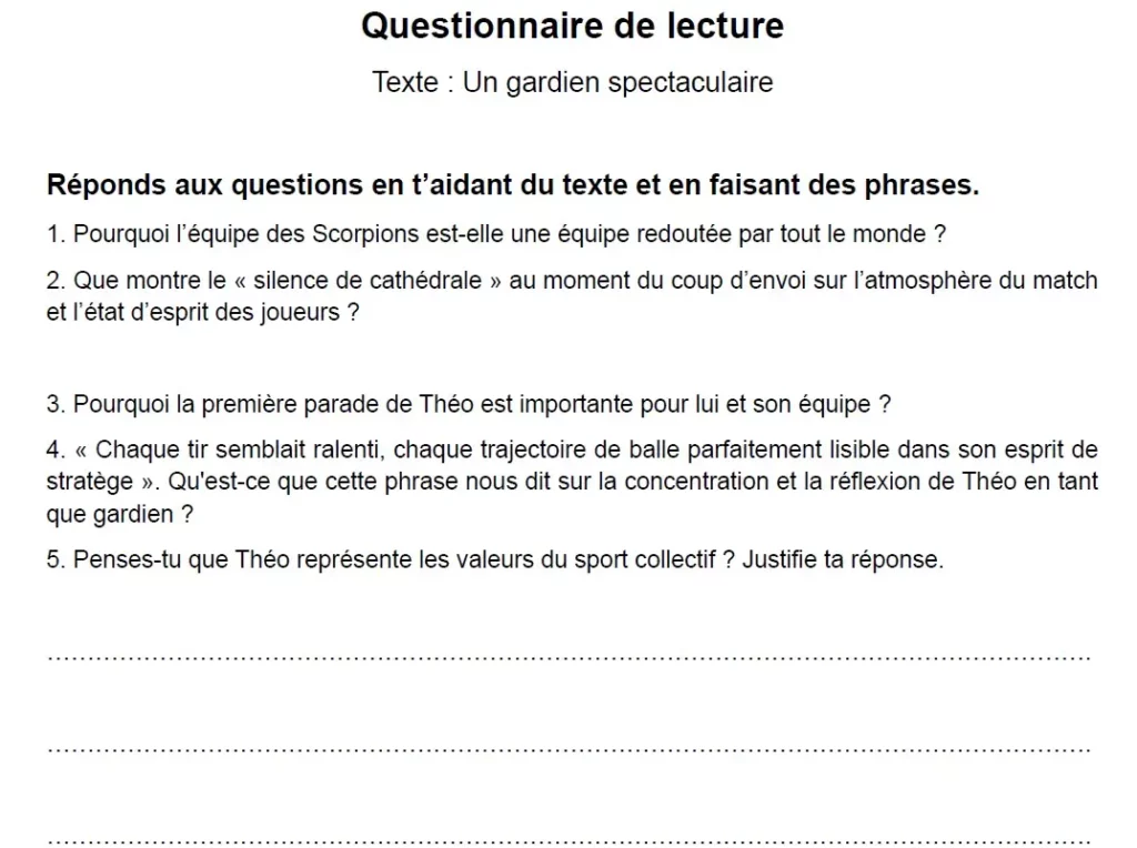 Compréhension à la lecture CM1 CM2 avec questions textes PDF