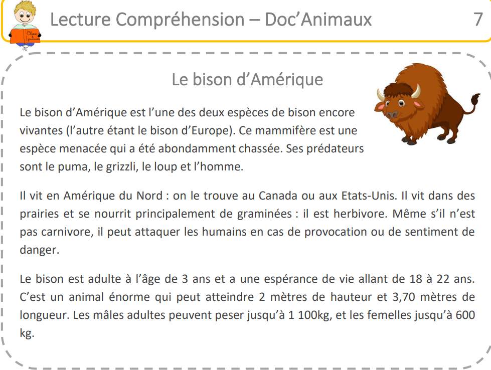 Textes courts Animaux avec questions - French Reading Pack A1 A2 ...