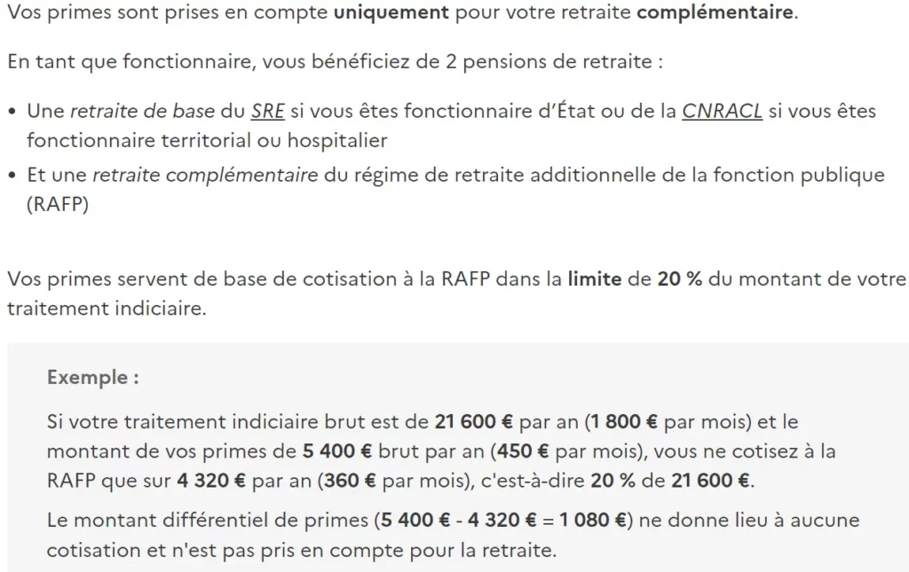 retraite primes calcul professeur des ecoles prise en compte