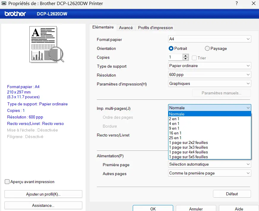 brother tutoriel imprimer plusieurs pages en une feuille A4 livret