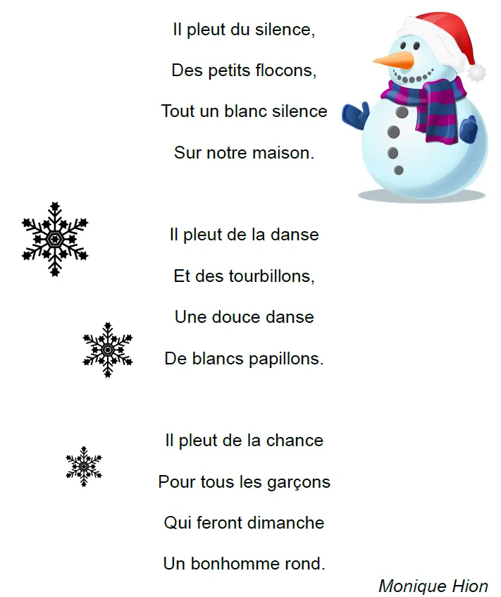 poesie CP hiver saisons