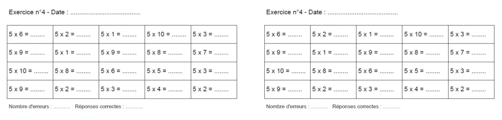 table de 5 multiplication CE1 CE2