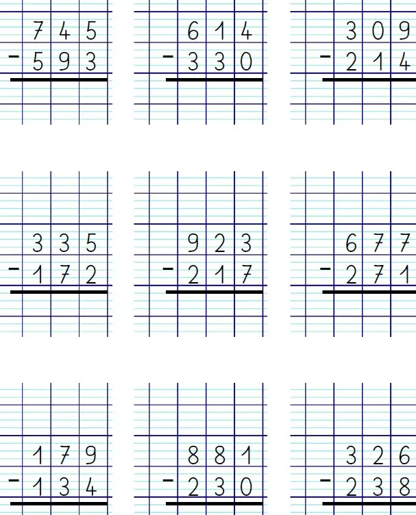 Soustractions posées exercices à imprimer - PDF : CP CE1 CE2 CM1 CM2 2 soustractions posees exercice calcul CE1 CE2 CM1 CM2