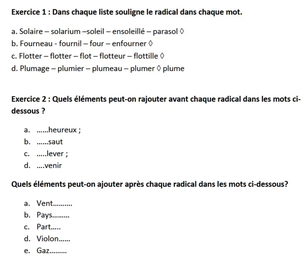 dérivation lexicale préfixe suffixe exercice PDF